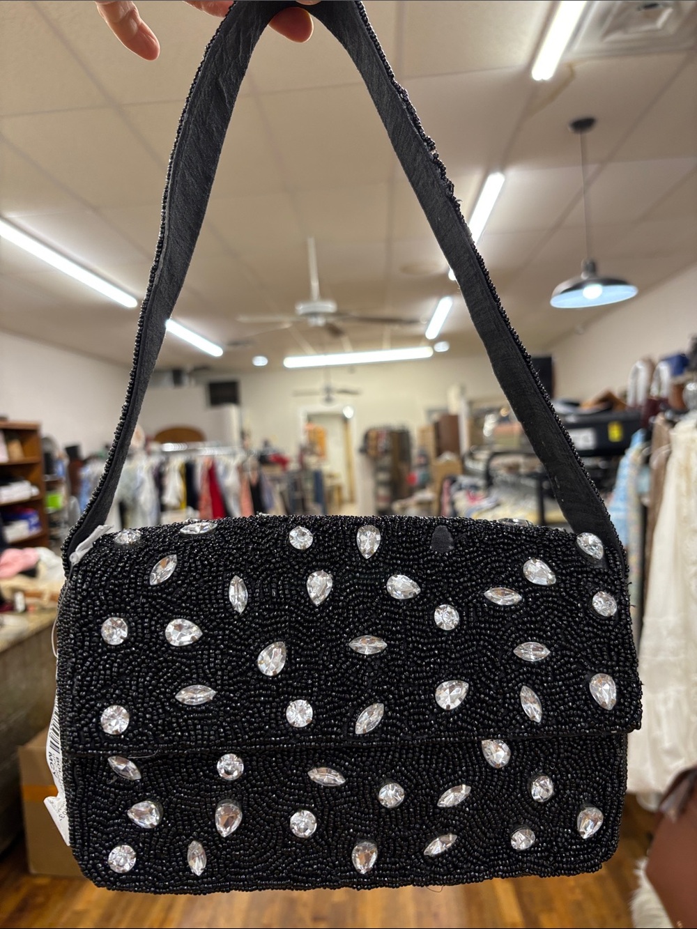 On 34th Black Beaded Crystal-Embellished Evening Clutch